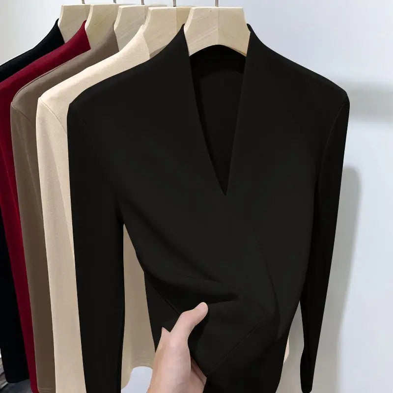Women's Solid Color V Neck Long Sleeve Pullover Sweater