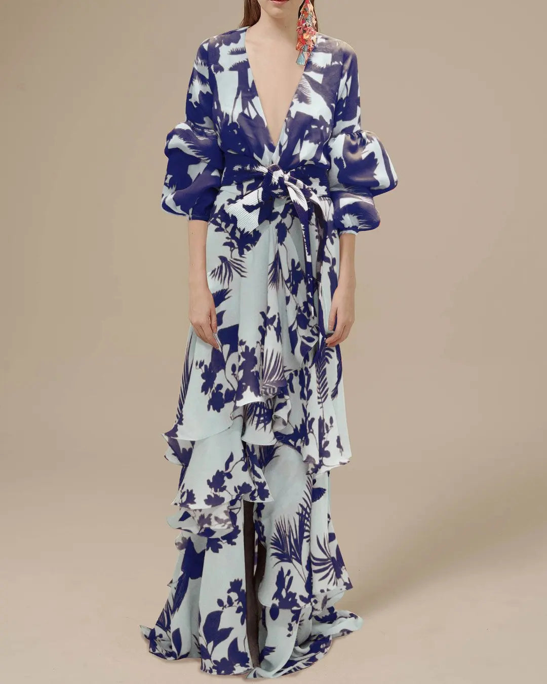 Summer Chiffon Floral Print V-Neck Beach Irregular Bohemian Dress