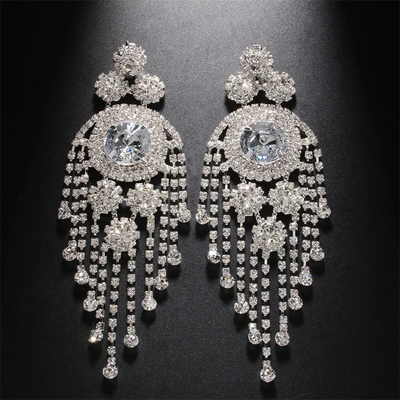 Women's Exaggerated Tassel Chandelier Rhinestone Earrings