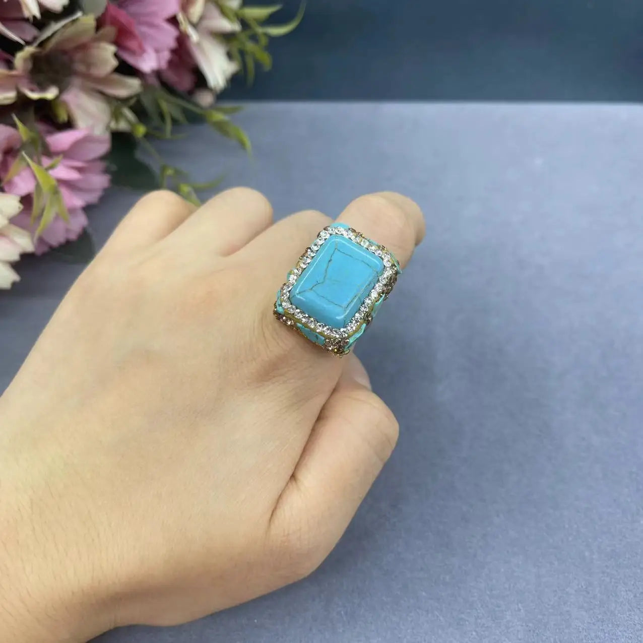 Vintage Turquoise Jewelry Necklace Earrings Ring Bracelet Set for Women