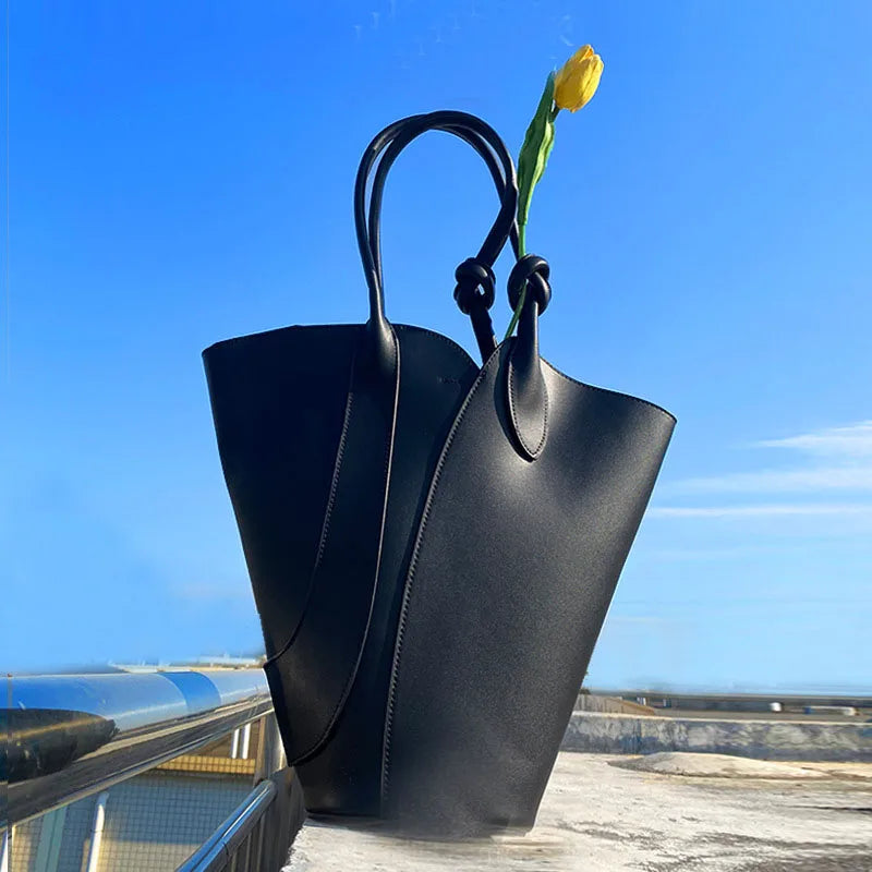 Green Designer Leather Tote Handbag
