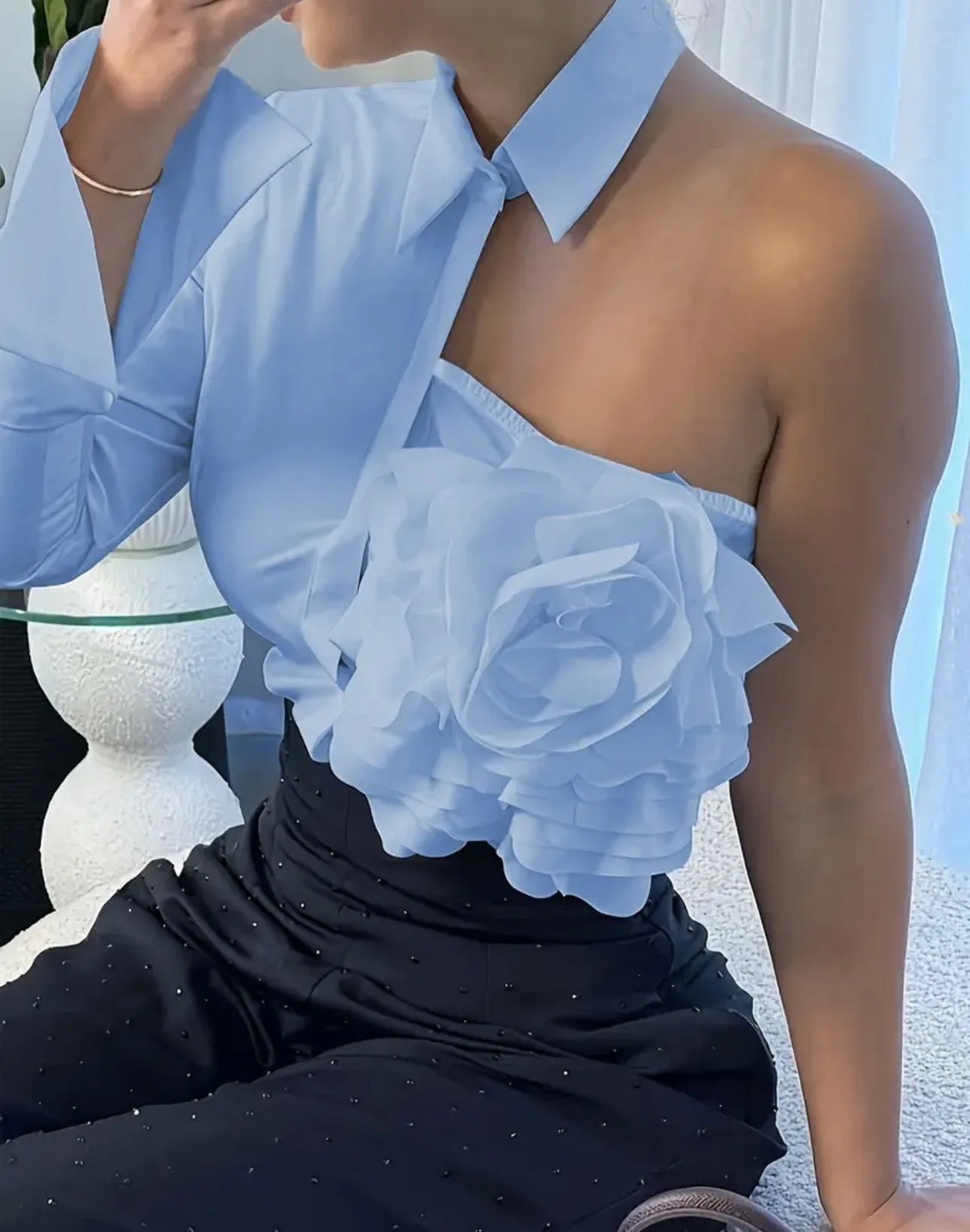 Floral Long Sleeve Lapel Collar Blouse