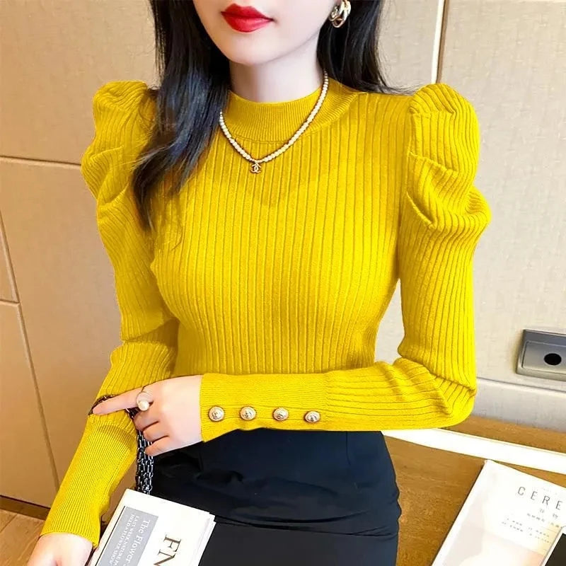 Classy Casual Knitted Puff Sleeve Sweater
