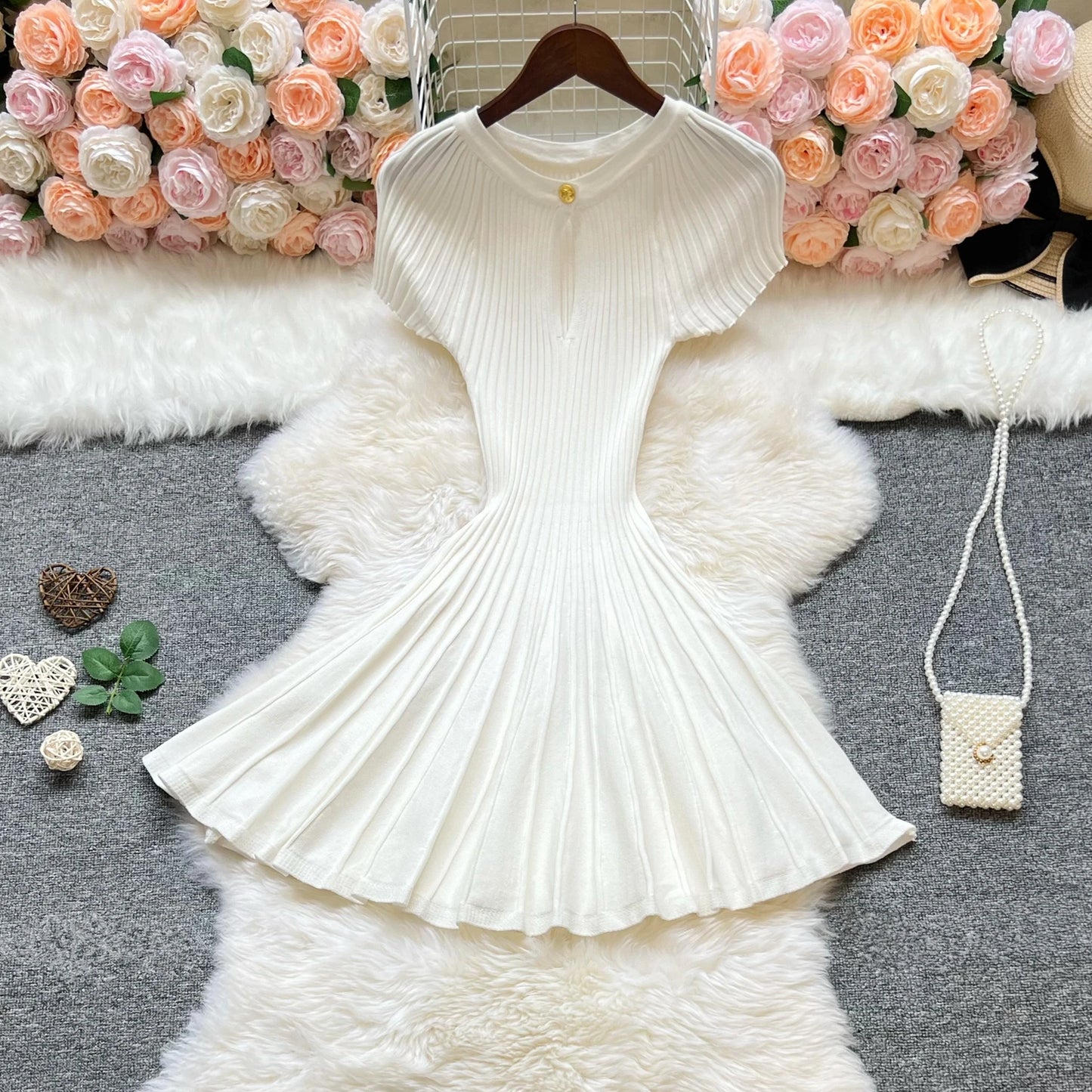 Slim Waist A-line Knitted Dress
