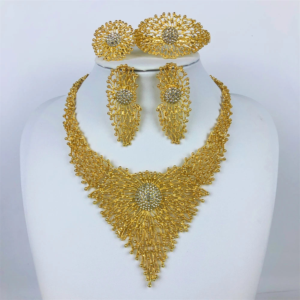Luxury Design Necklace Earrings Bracelet And Ring Jewelry Set