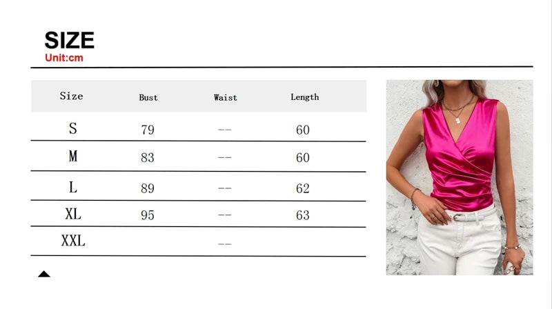 Rose Pink Satin V-Neck Tank Top