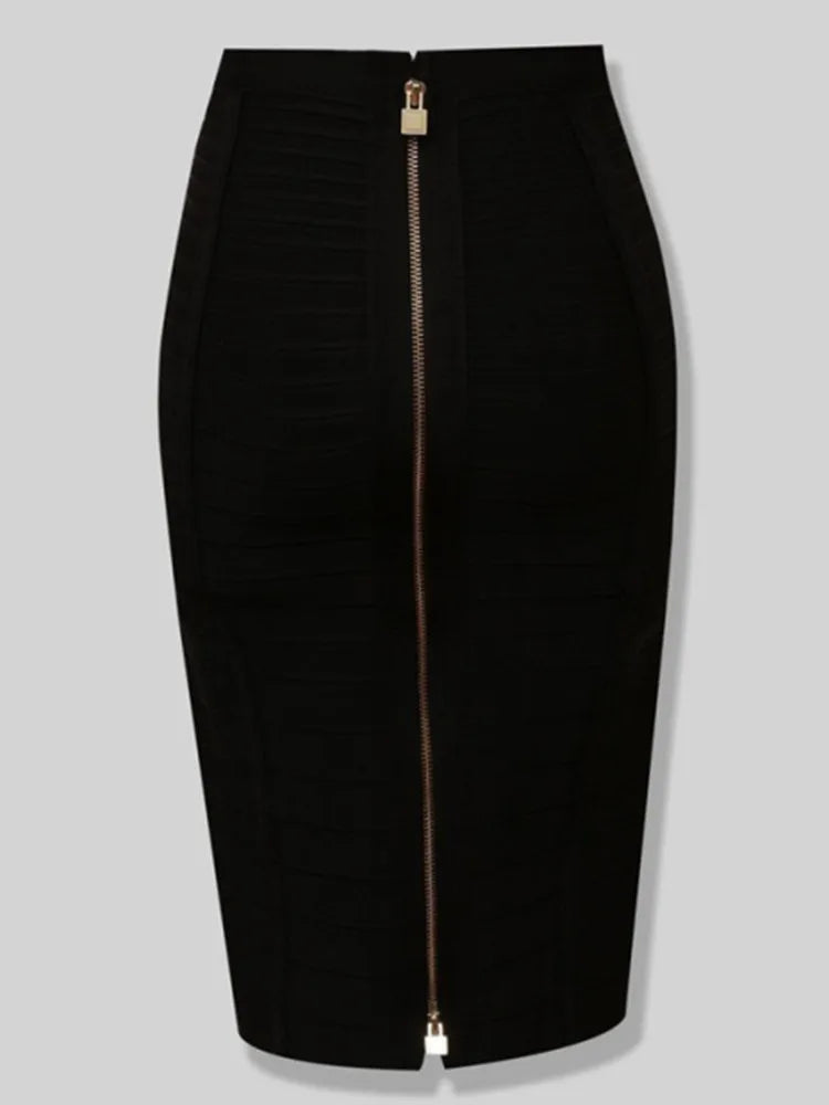 Sexy Solid Zipper Elastic BodyCon Pencil Skirts