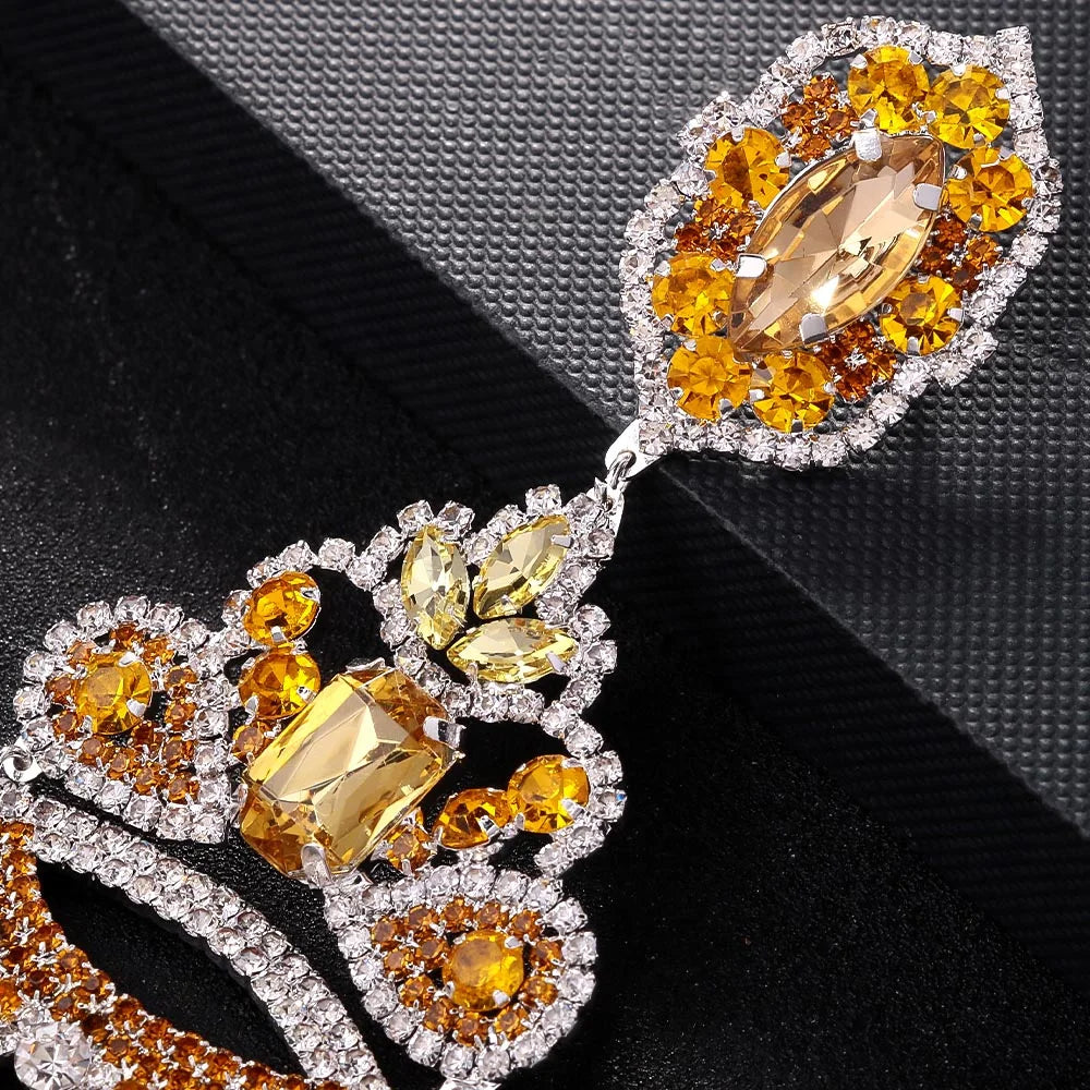 Women Luxury Colorful Rhinestone Exaggerated Tassel Earrings