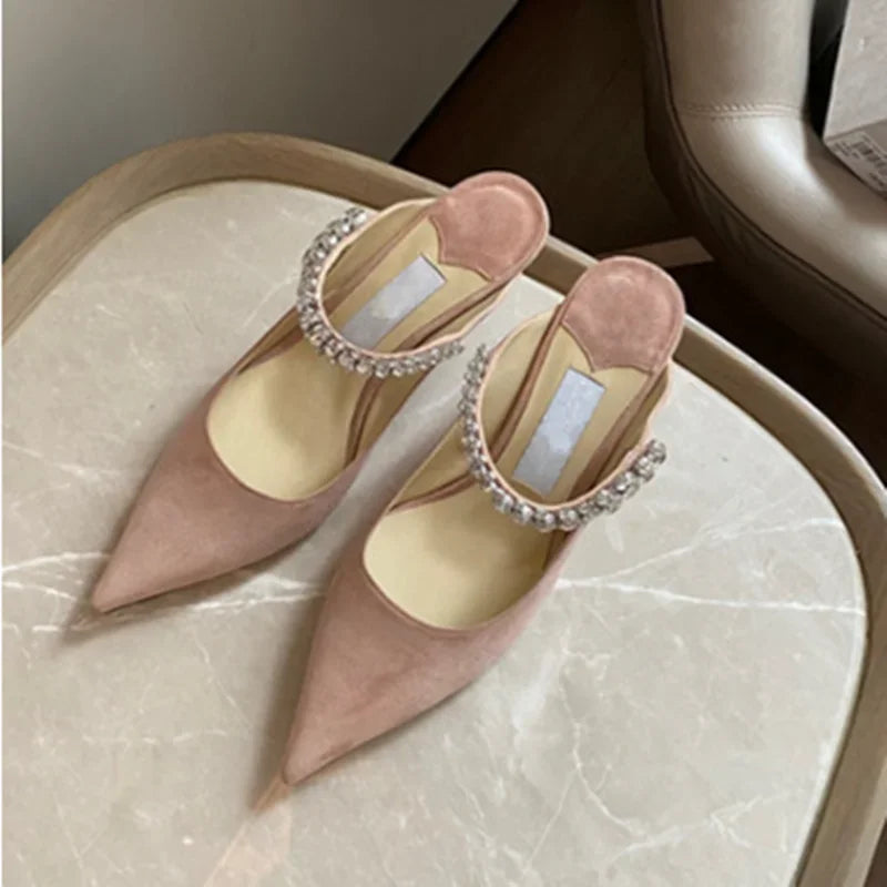 Sophisticated Rhinestone Pointed Toe Slip-in Heels