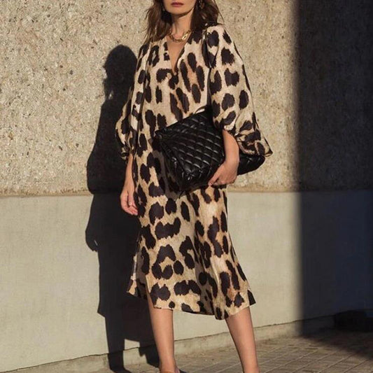 Balloon Sleeve Leopard Dress