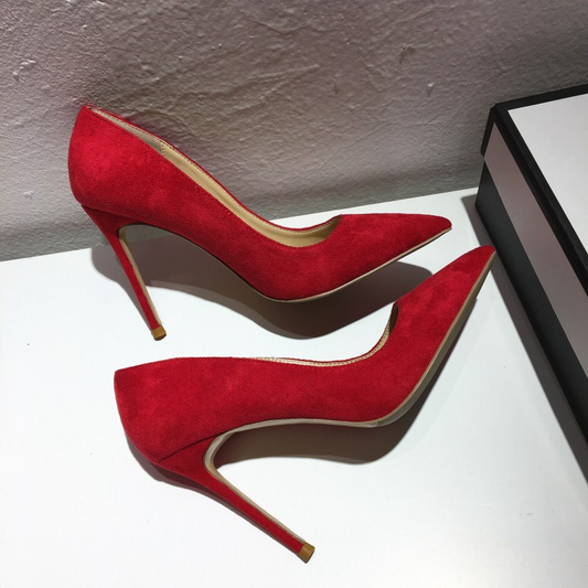 Red Suede Stiletto Heels