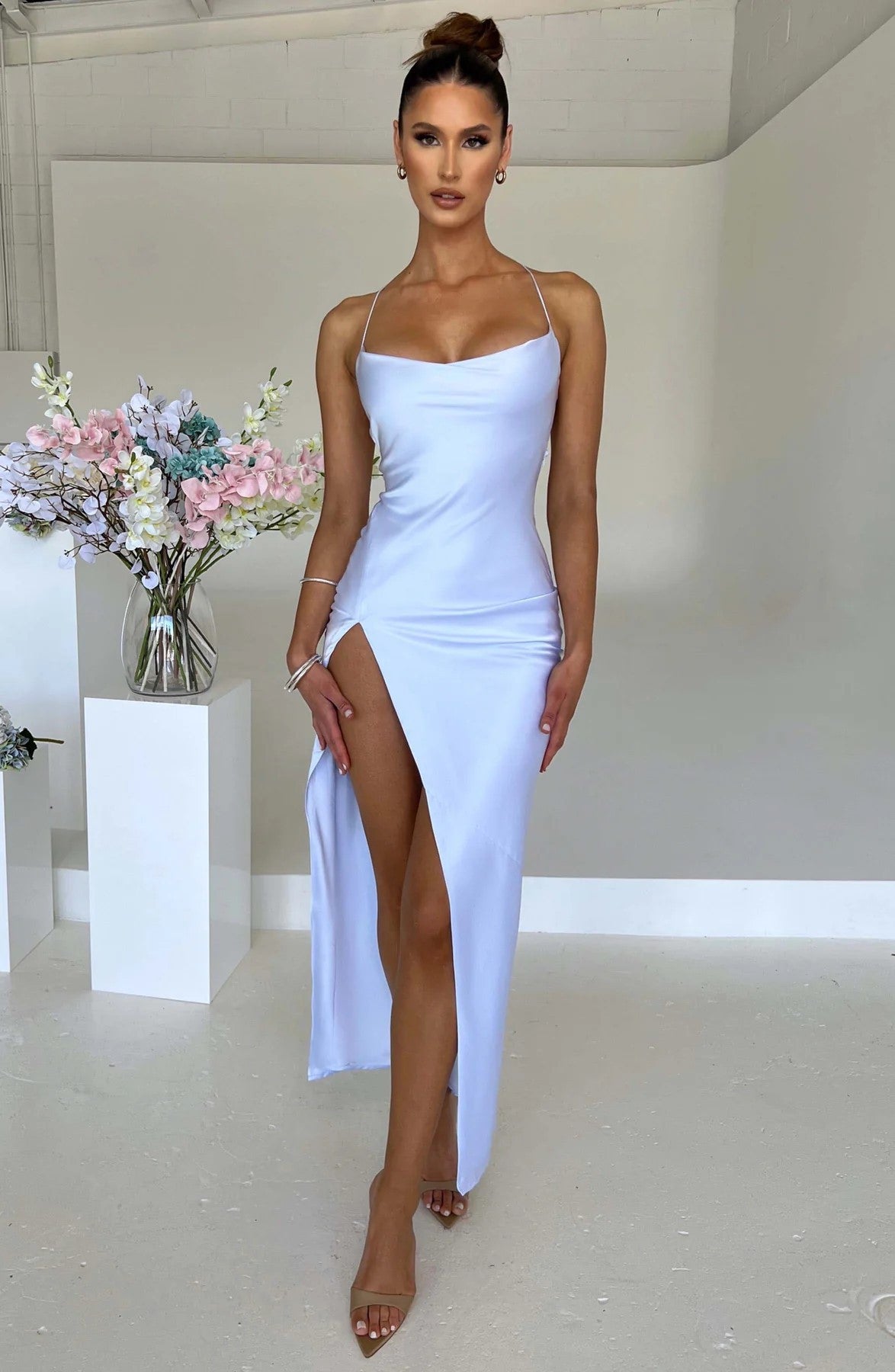 Slit Satin Slip Dress