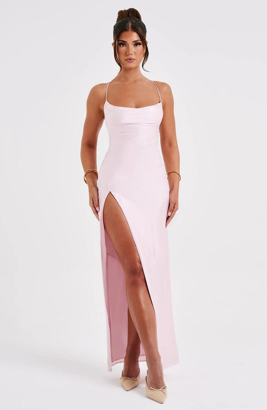 Slit Satin Slip Dress