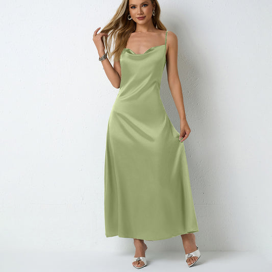 Satin Sleeveless Pleated Dress