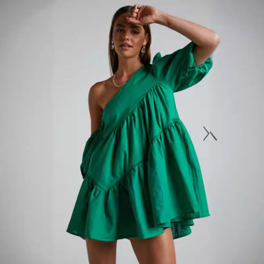 Casual Loose Off-the-shoulder Puff Short Sleeve Dress