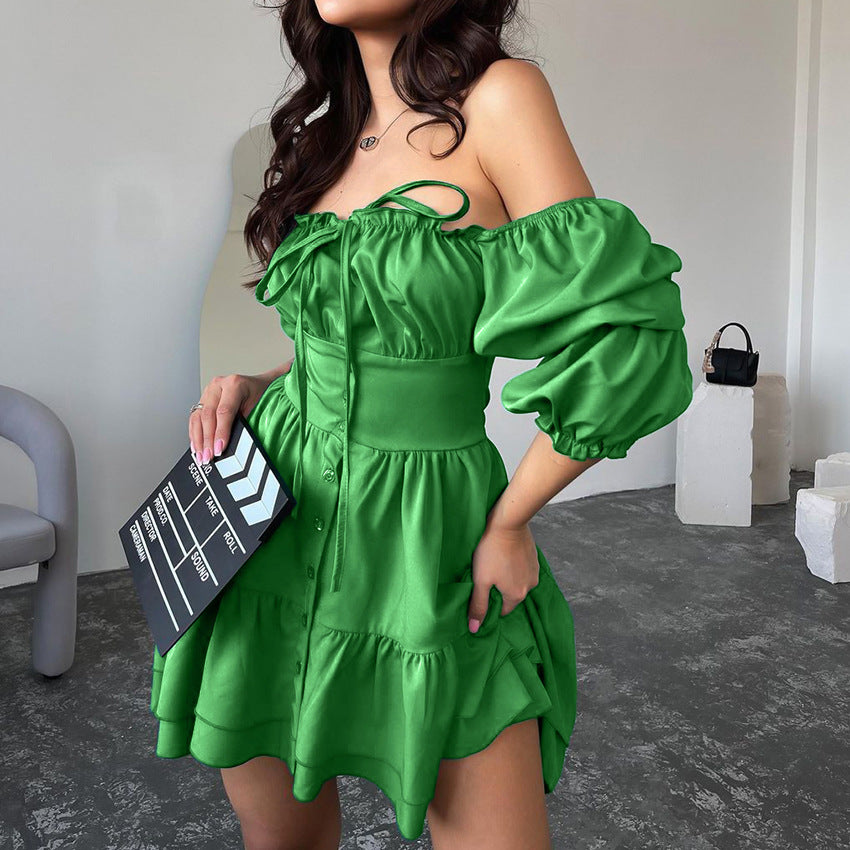 Versatile Square-Neck Puff Sleeve Dress