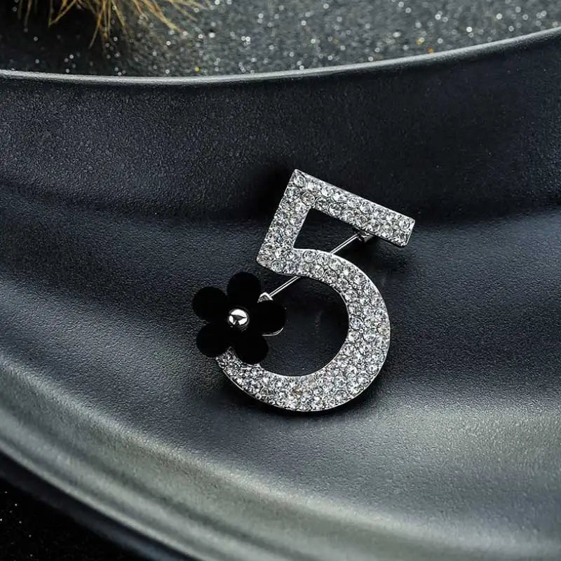Full Rhinestone Number 5 Flower Brooch