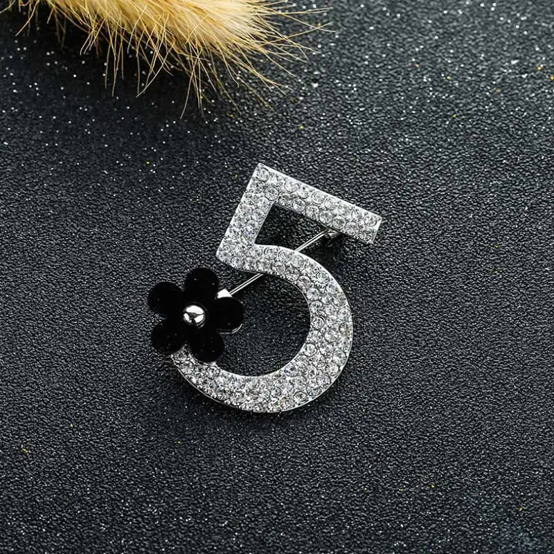 Full Rhinestone Number 5 Flower Brooch
