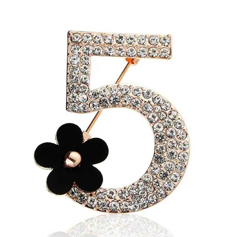 Full Rhinestone Number 5 Flower Brooch