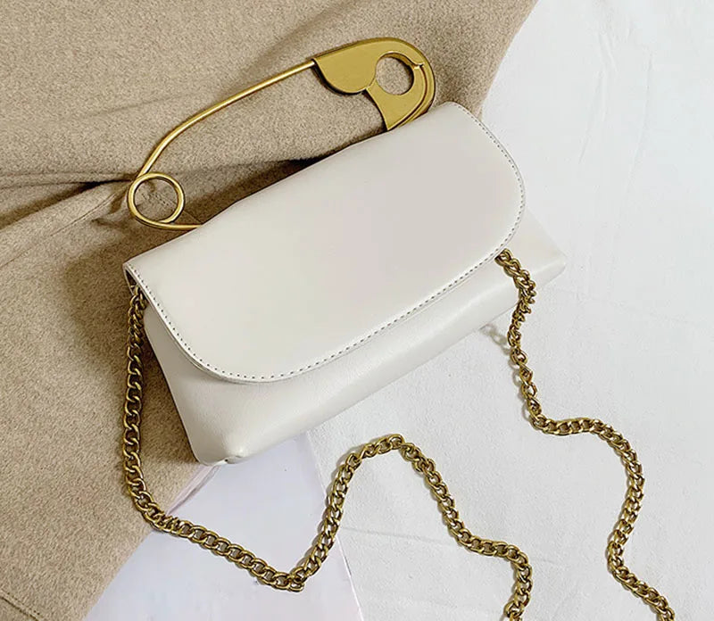 Chic Designer Handbag w/ Decorative Safety Pin Handle