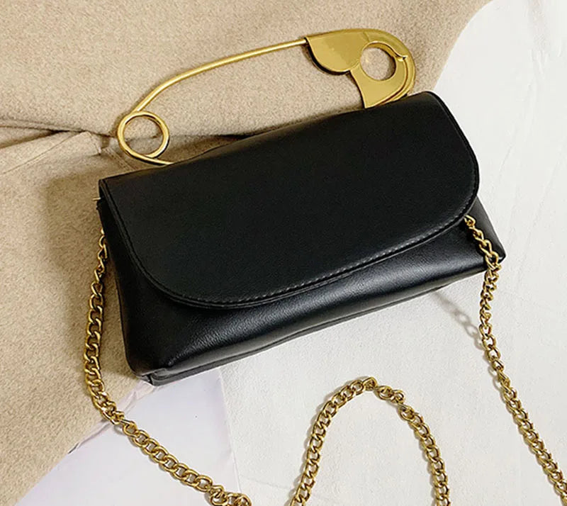 Chic Designer Handbag w/ Decorative Safety Pin Handle