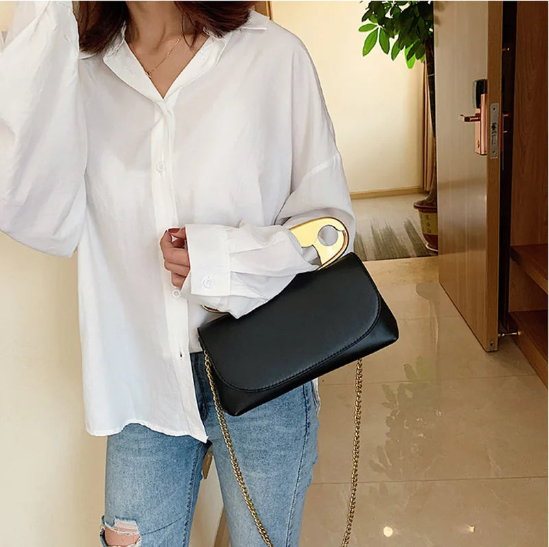 Chic Designer Handbag w/ Decorative Safety Pin Handle