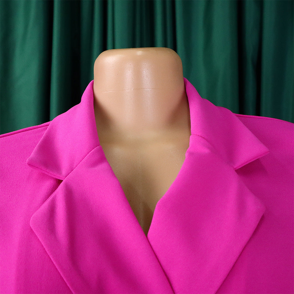 Women Lace Wrap Notched Pleated Blazer Style Vintage Dress