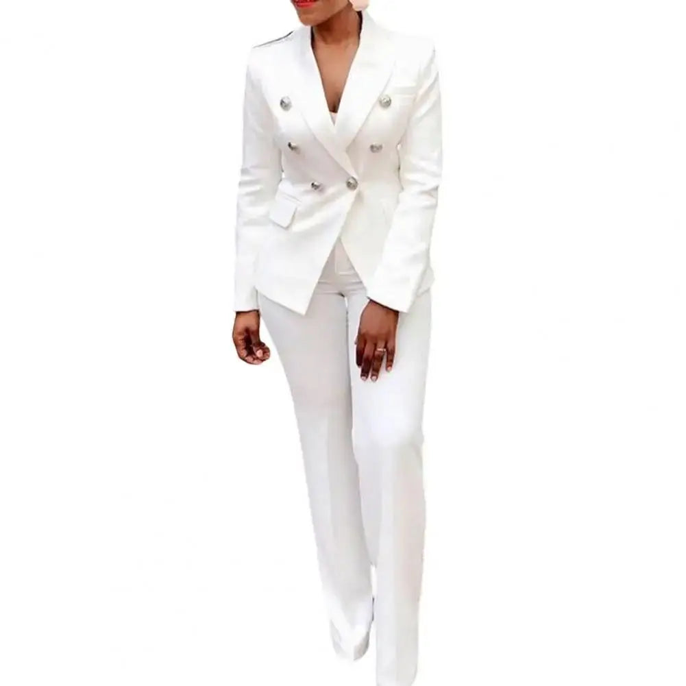 Elegant Double-Breasted Long Sleeve Two Piece Suit Set with Pants