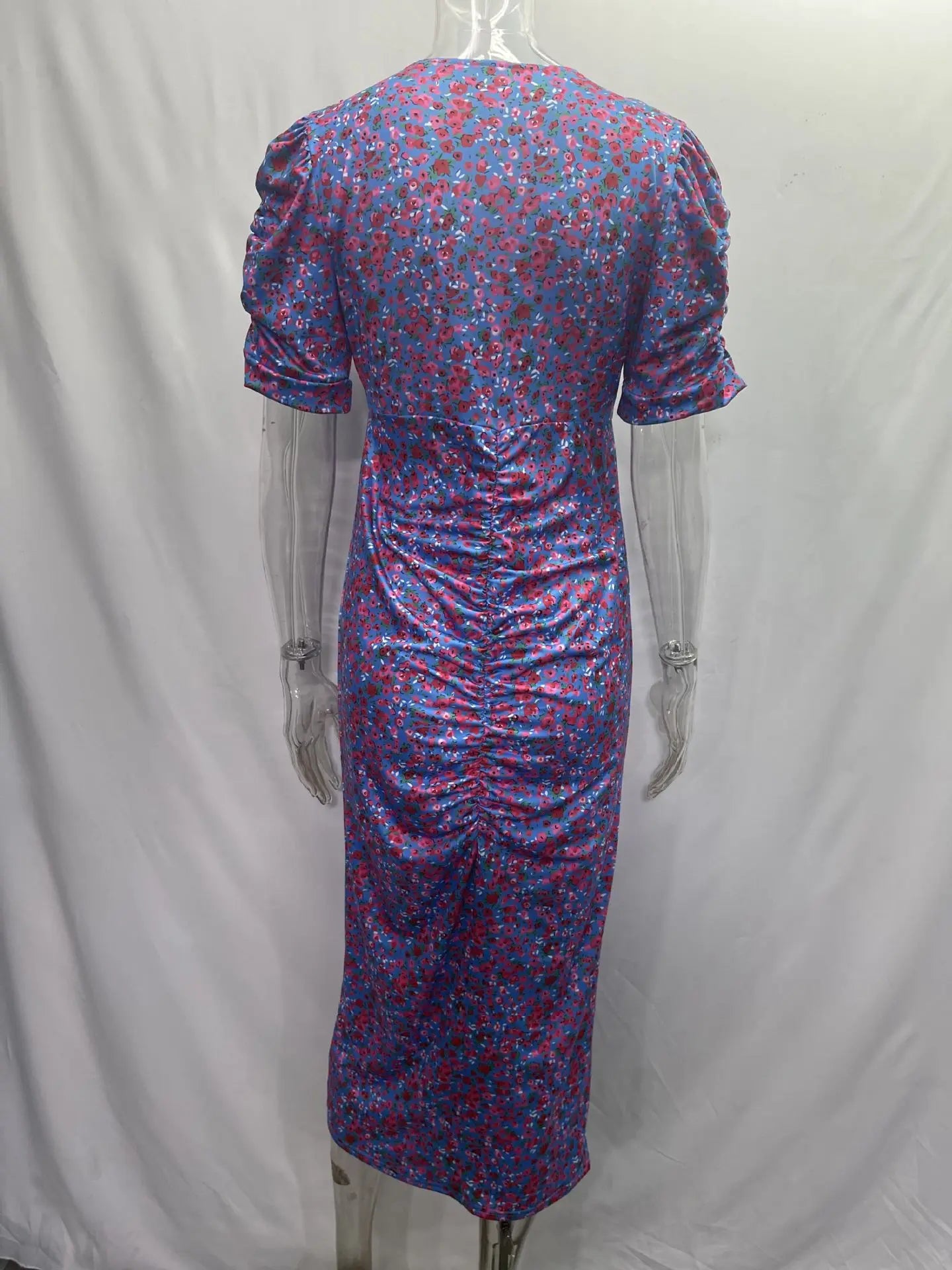 Sexy Summer Floral Print Deep V Neck Short Sleeve Bodycon Dress