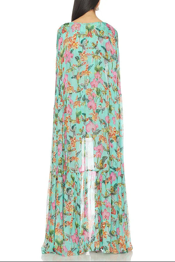 Flower Print Chiffon Big Hem Slim Mini Designer Dress