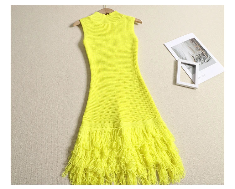 Sleeveless Designer Mini Tassel Knitted Dress