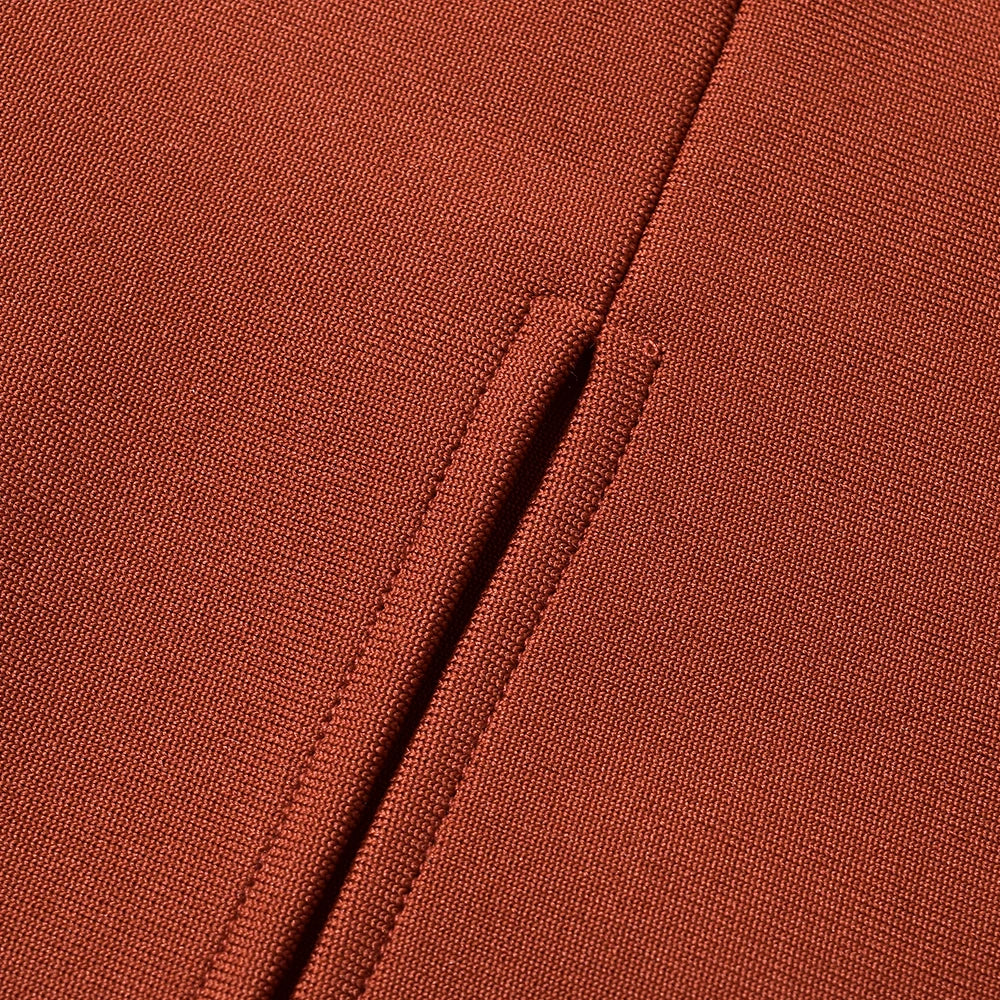 Brown Mid Calf Button BodyCon Split Pencil Skirt