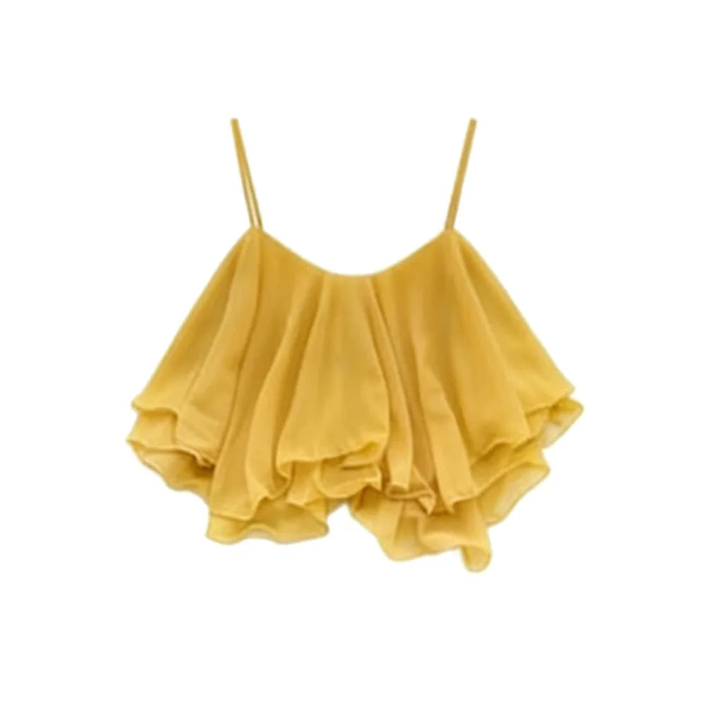 Ruffled Chiffon Spaghetti Strap Flowy Crop Top