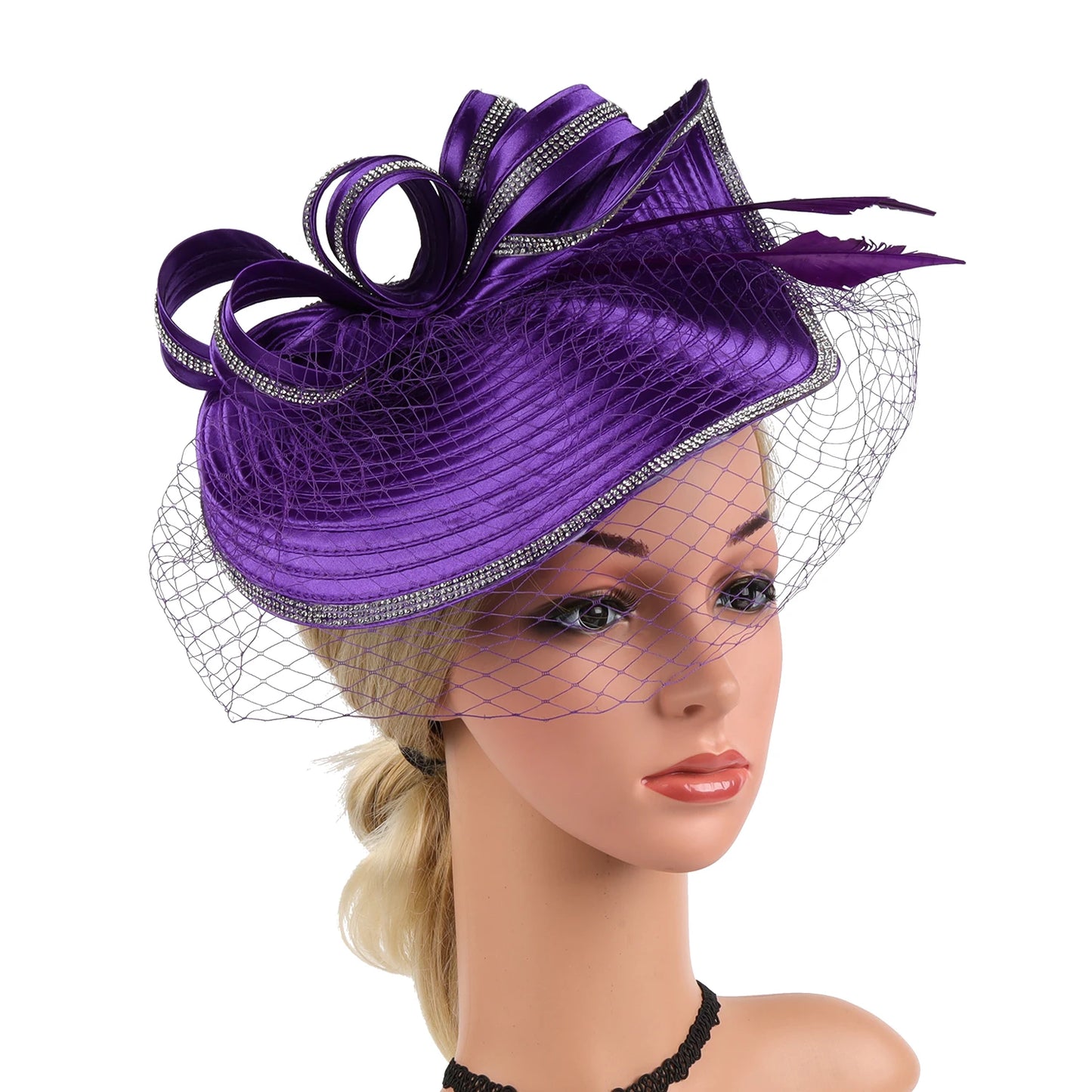 Elegant Women Derby Hats with Veil Headband