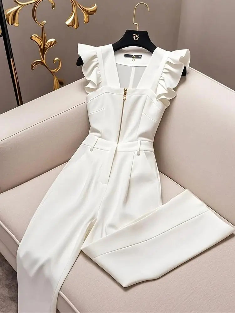 Summer Oversized Luxury Ruffle Sleeveless Elegant Bodysuit Solid with Belt