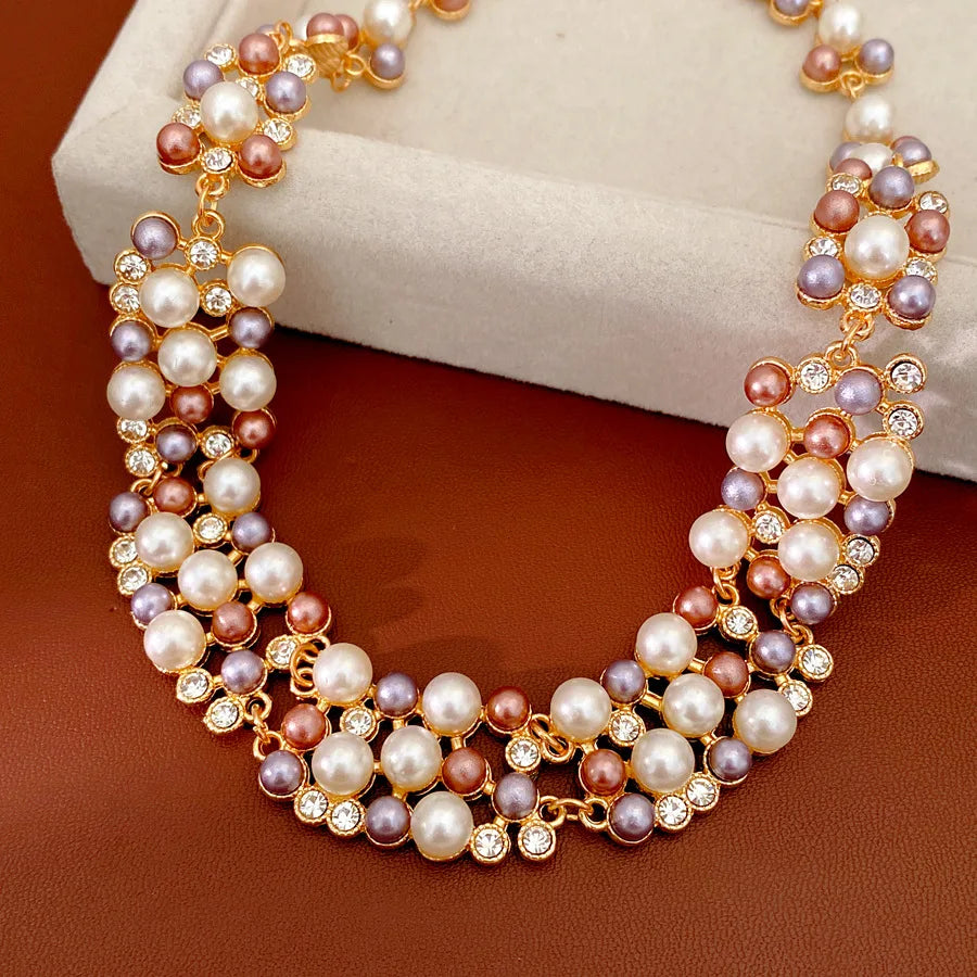 Vintage Pearl Rhinestone Choker Necklace and Earrings Set