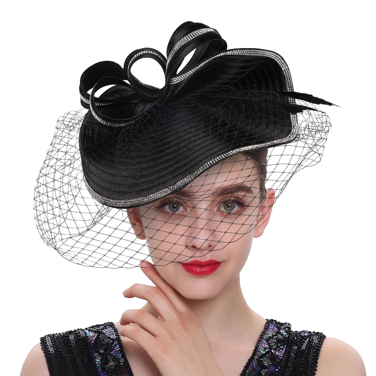 Elegant Women Derby Hats with Veil Headband