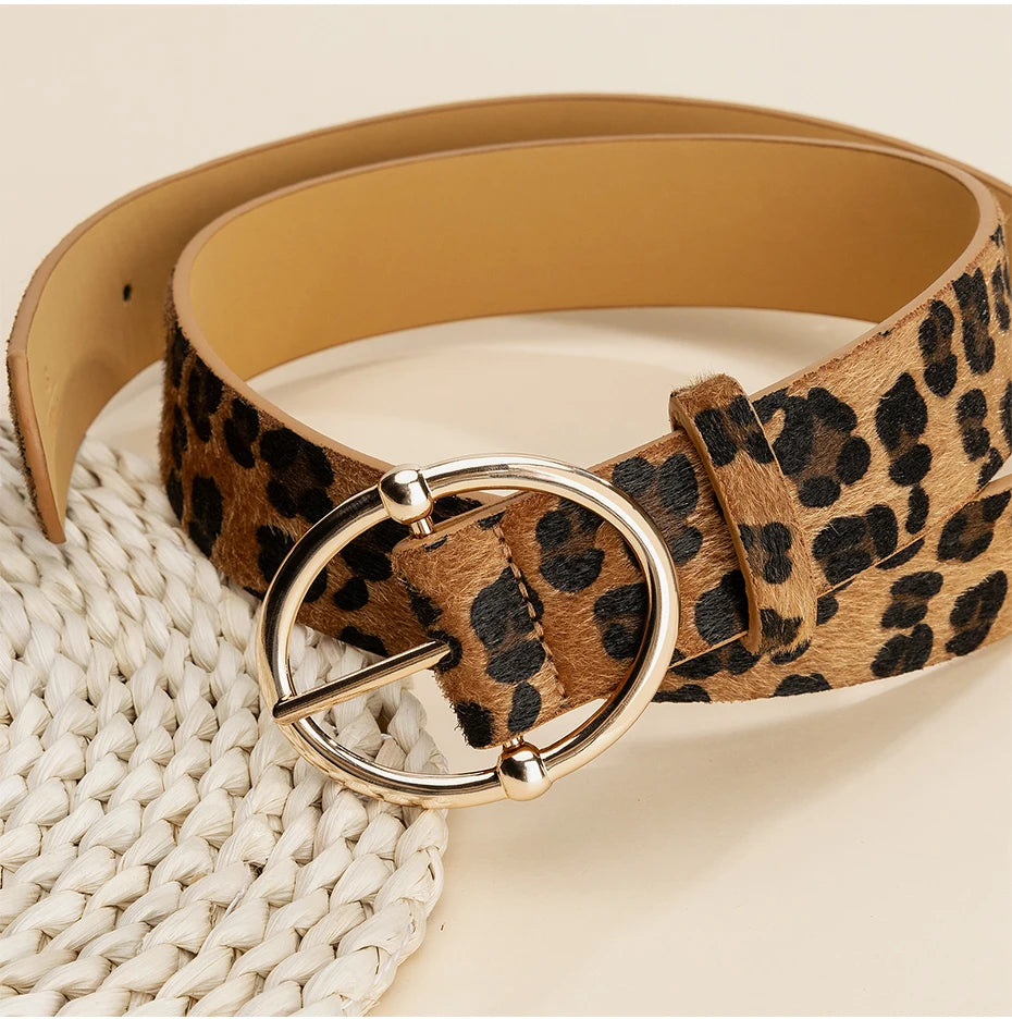 Women's Gold Leopard Irregular Pin Buckle Belt