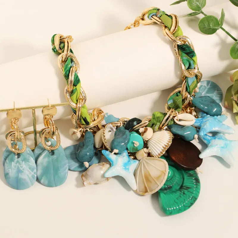 Trendy Vintage Stars & Sea Designer Earrings and Necklace Set