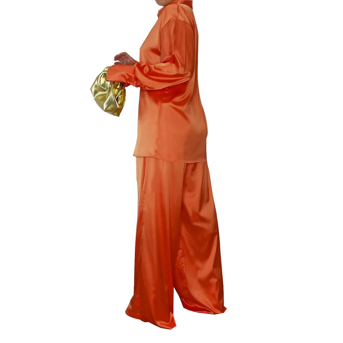 Elegant Satin Women's Long Sleeve Tracksuit And Wide Leg Pants