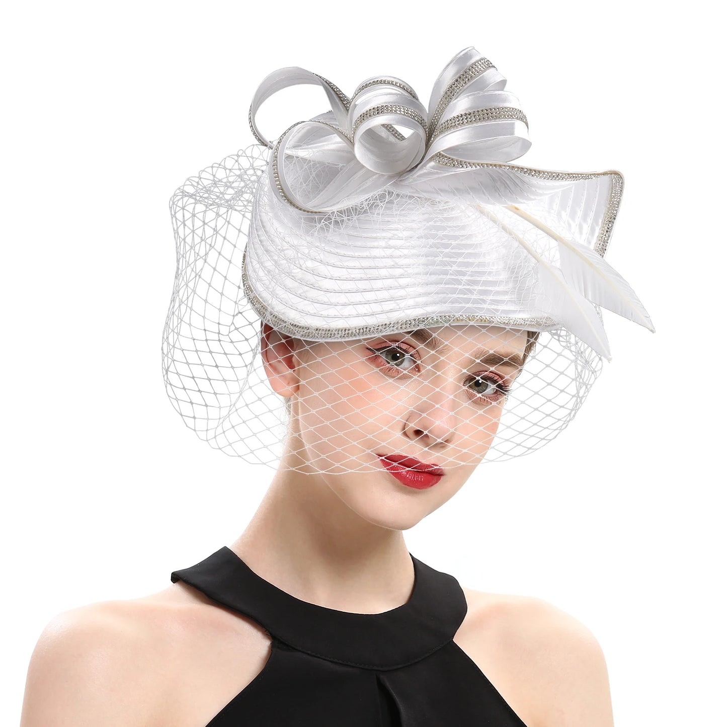 Elegant Women Derby Hats with Veil Headband