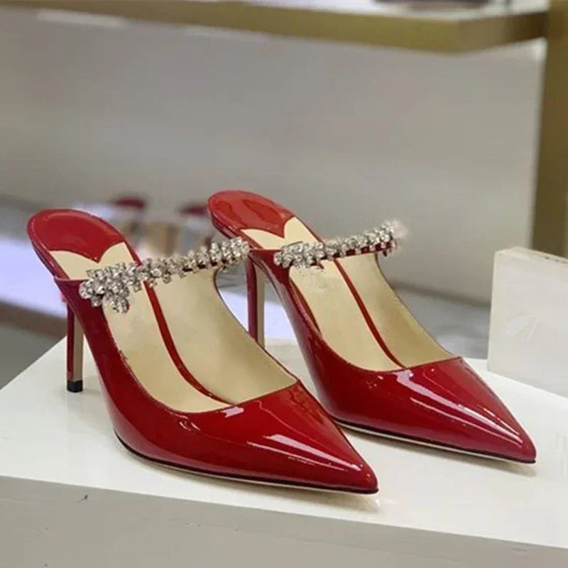 Sophisticated Rhinestone Pointed Toe Slip-in Heels