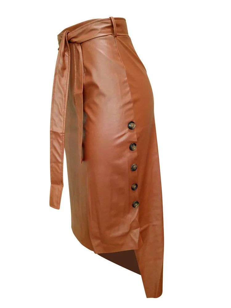 Women's Bodycon A-line High Waist Lace Up Faux Leather Skirt