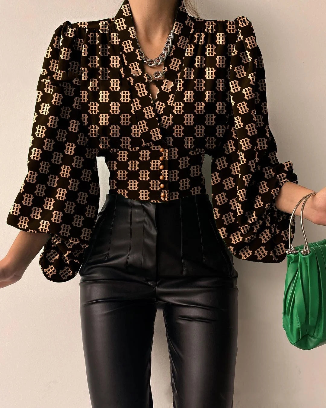 Designer V Neck Slim Fit Cropped Top High Waist Blouse