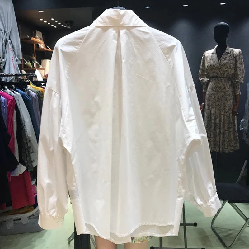 Women's Long Sleeve Pointed Collar Designer Button Down Blouse
