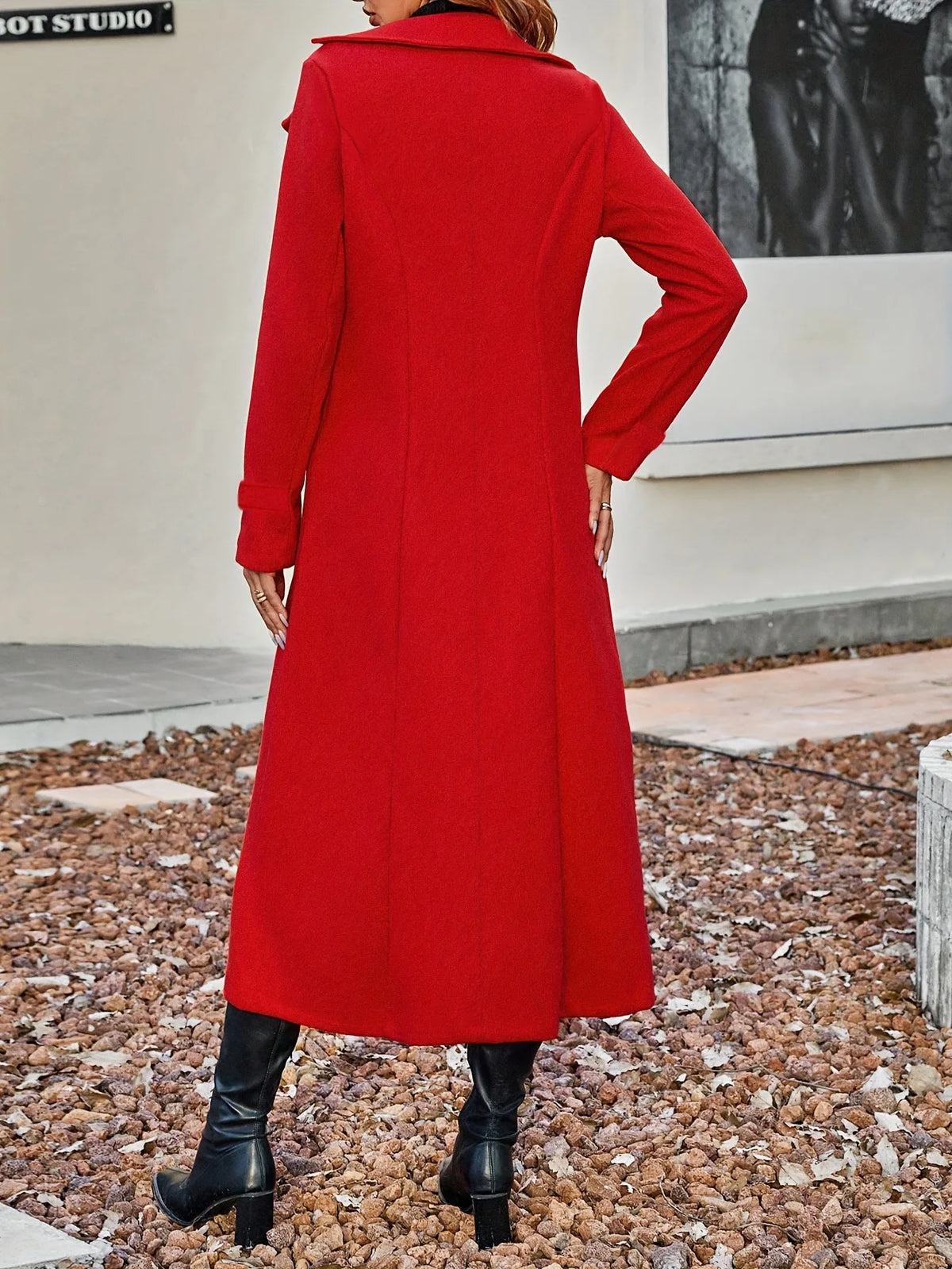 Women's Full Sleeve Double-Breasted Long Winter Coat w/ Pockets