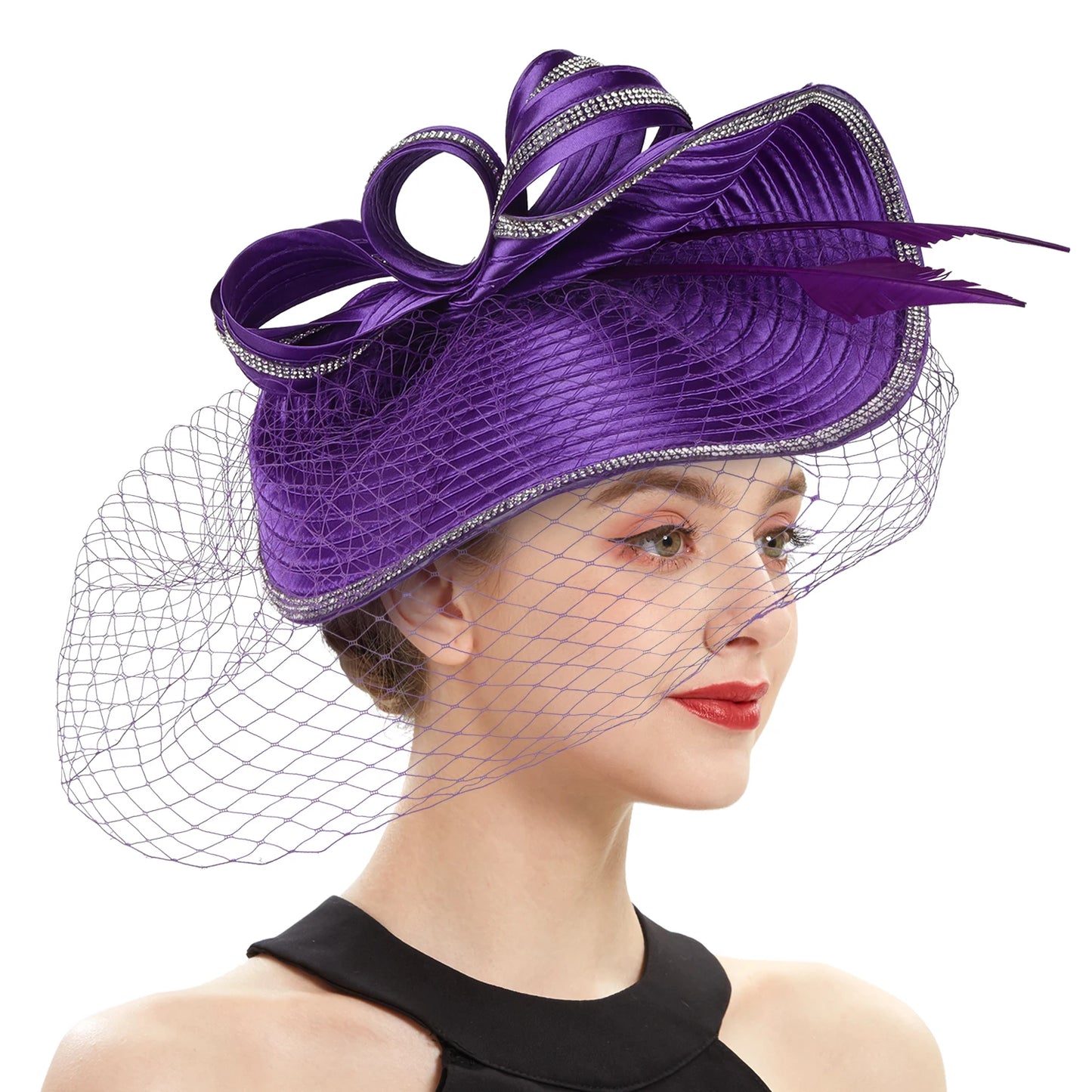 Elegant Women Derby Hats with Veil Headband