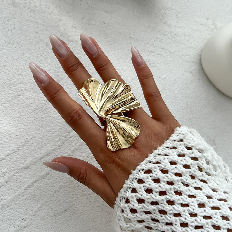 Exaggerated Fold Leaf Irregular Wide Gold Ring