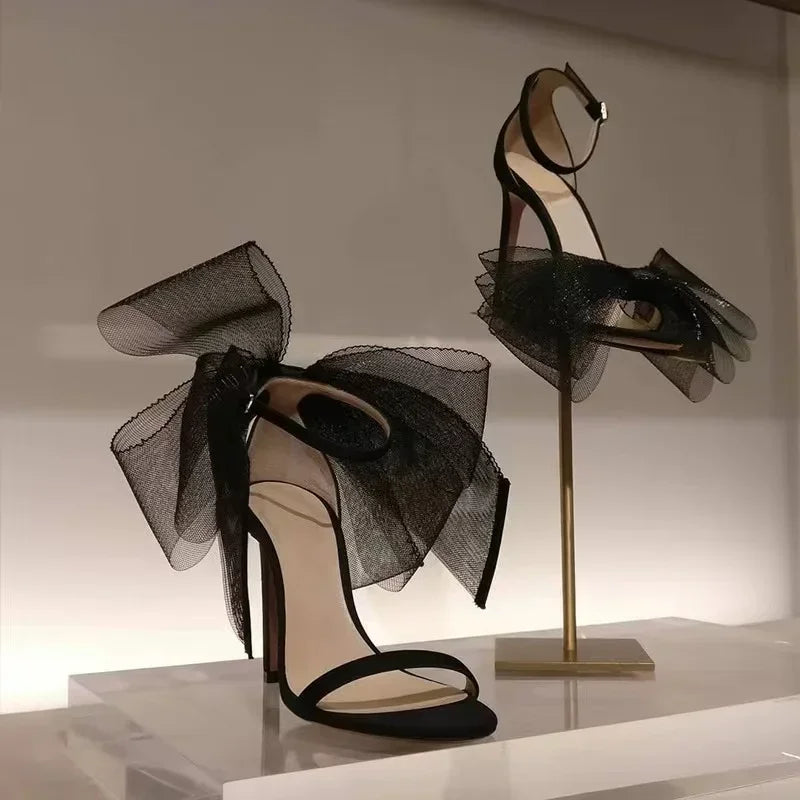 Luxe Ankle Strap Bowtie Open Toe High Heel Shoes