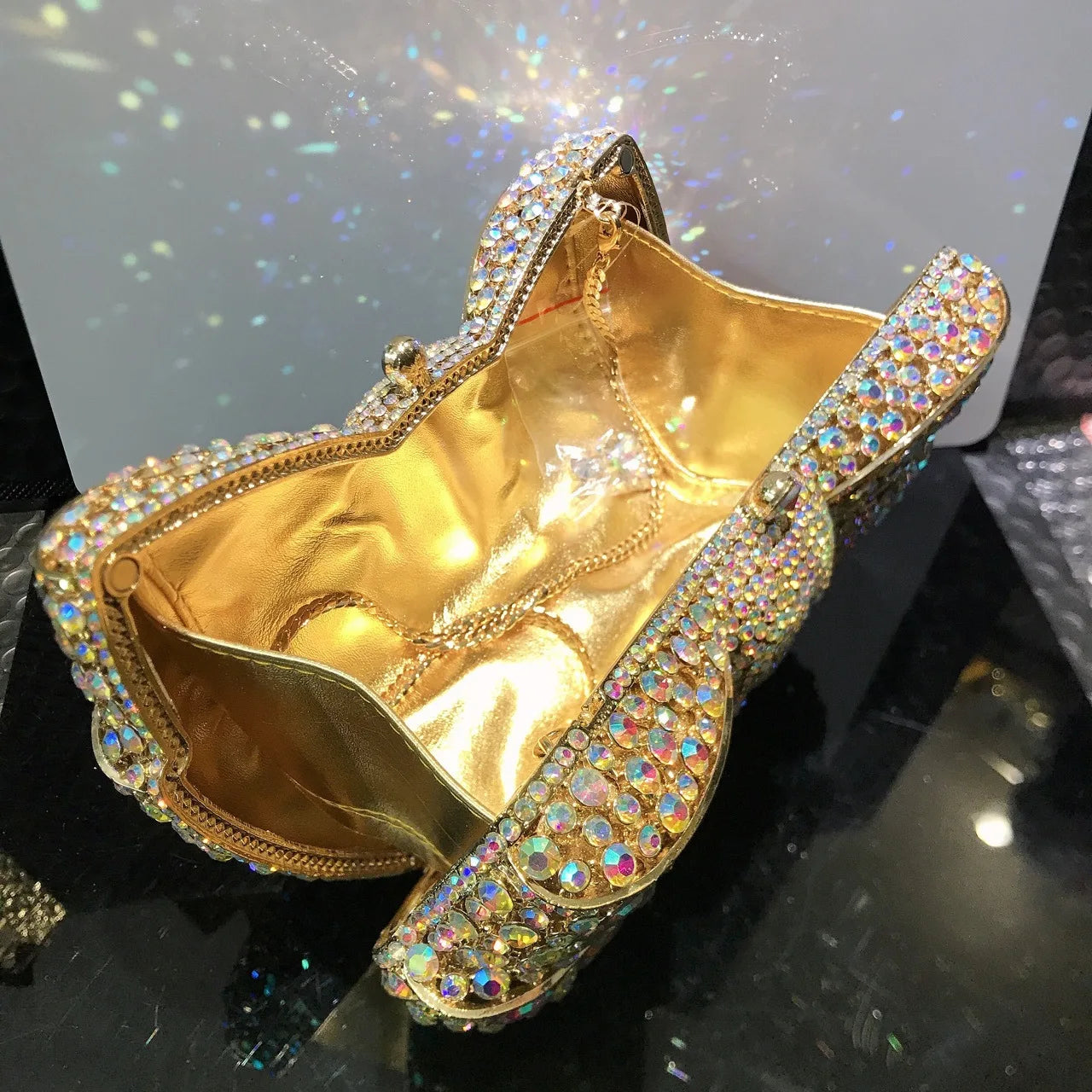 Women's Luxurious Jewel Embellished Bow Clutch Purse